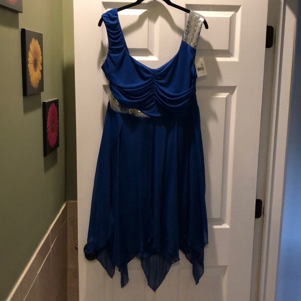 Blue chiffon sequin shoulder dress plus size NWT